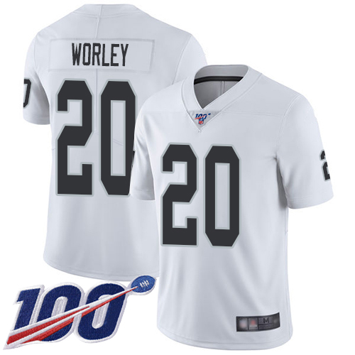 Men Oakland Raiders Limited White Daryl Worley Road Jersey NFL Football #20 100th Season Vapor Jersey->nfl t-shirts->Sports Accessory